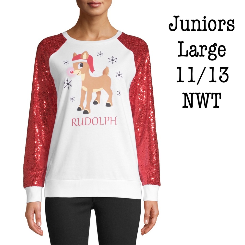 Rudolph Sweatshirt Raglan Sequin Sleeves Jrs Large